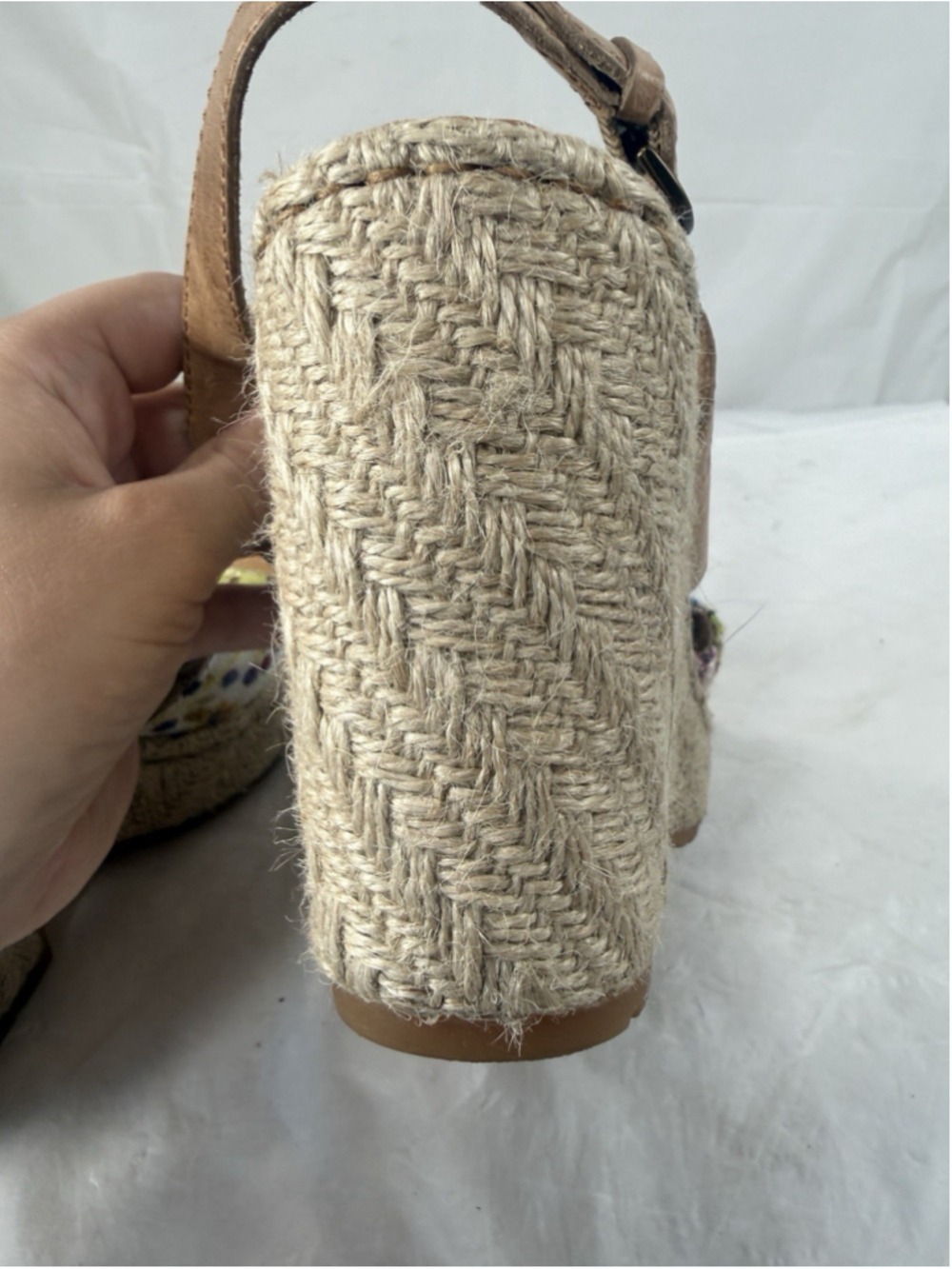 Born Brewster Platform Wedge Sandal Tapestry Leather Jute Heel Women Size 7 M - Picture 11 of 14